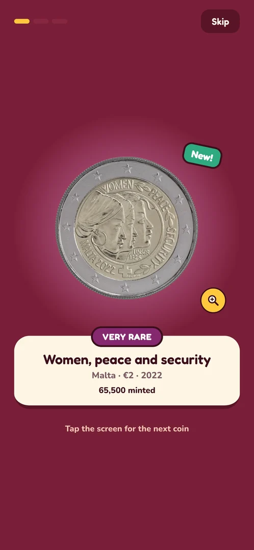 Opening a pack: a Maltese €2 coin « Women, peace and security » (2022), very rare, 65,500 minted, marked « New! »